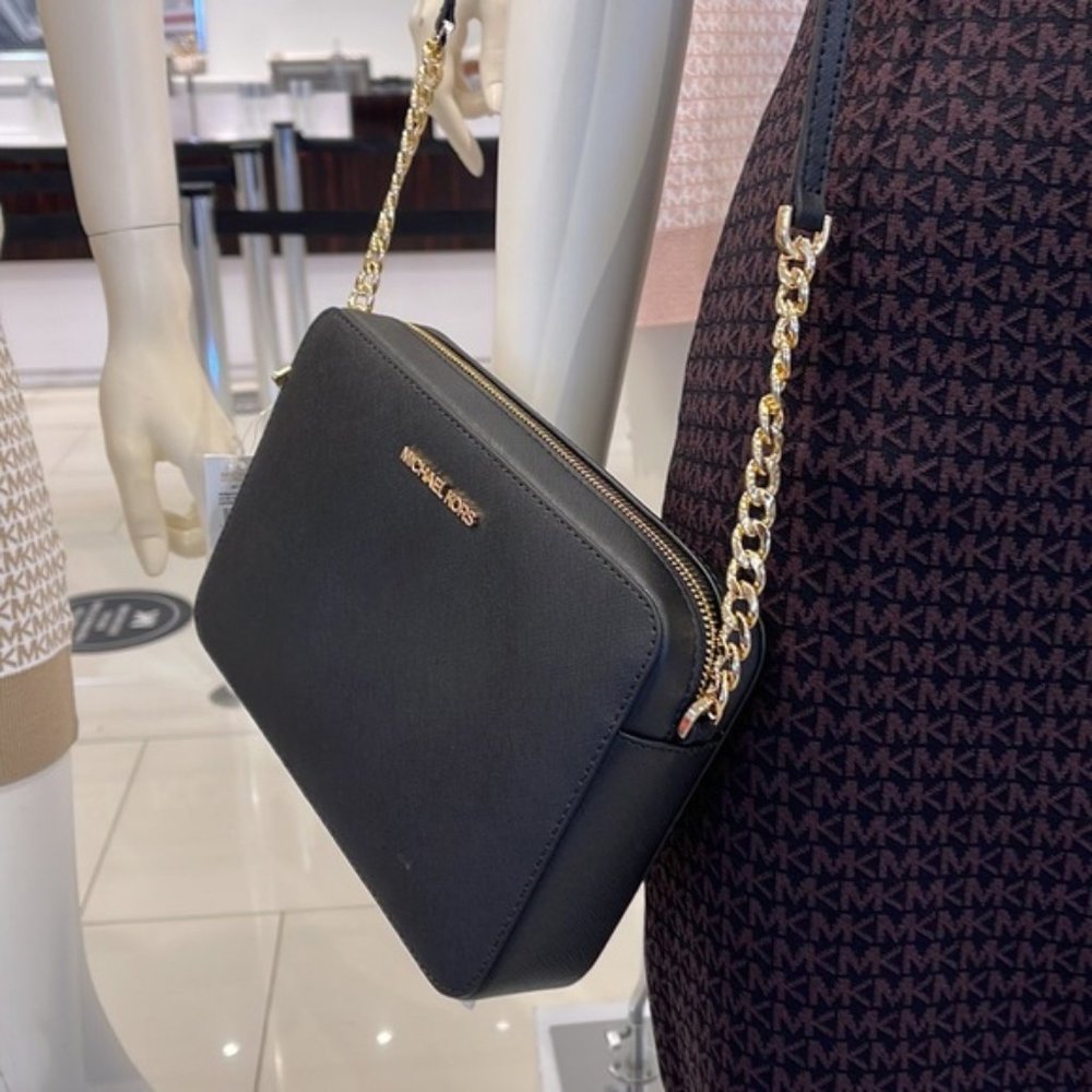 Michael Kors Jet Set Item Large East West Zip Crossbody Leather Black - Picture 2 of 16